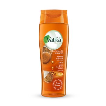 Vatika Nourishing Oil Shampoo with shea butter orange bottle