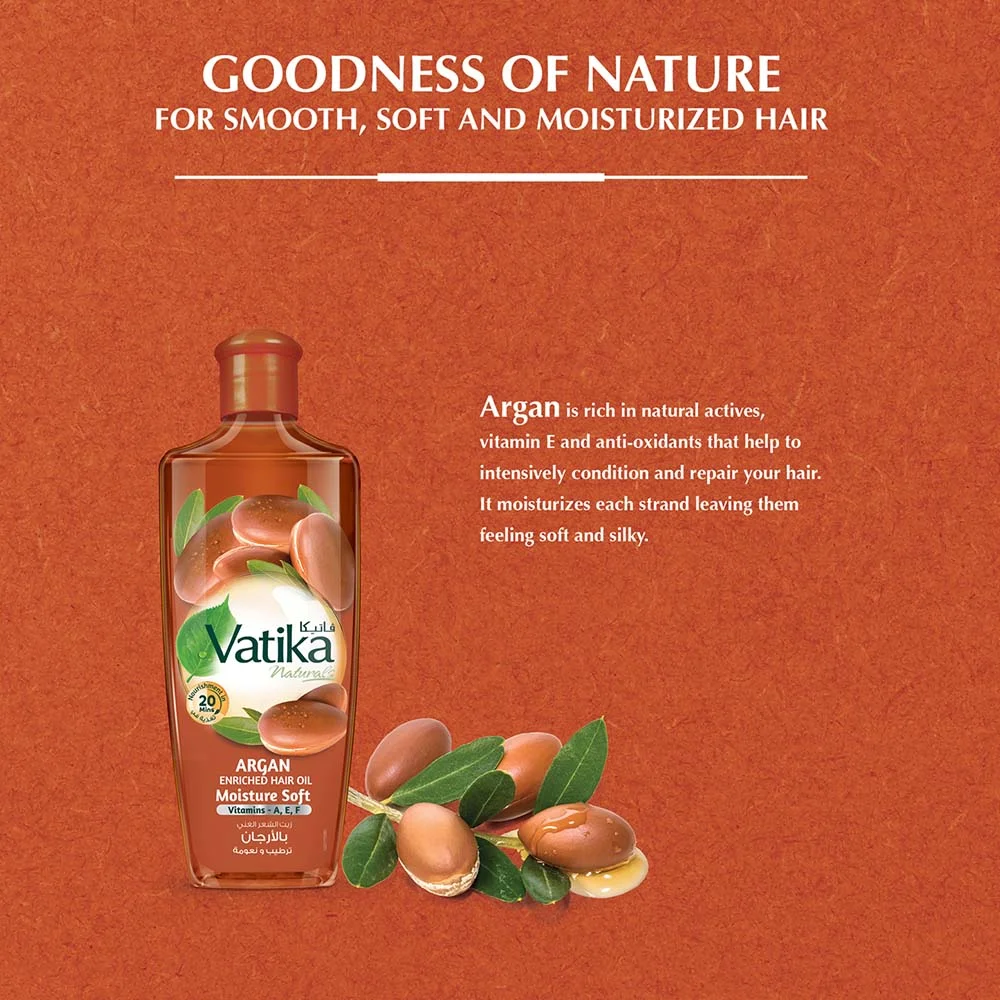 Vatika Naturals Argan Enriched Hair Oil | Goodness Of Multivitamin A, E & F | Brilliant Shines, Non-Greasy Formula For Moisture Soft Hair - 200 ml - Image 4