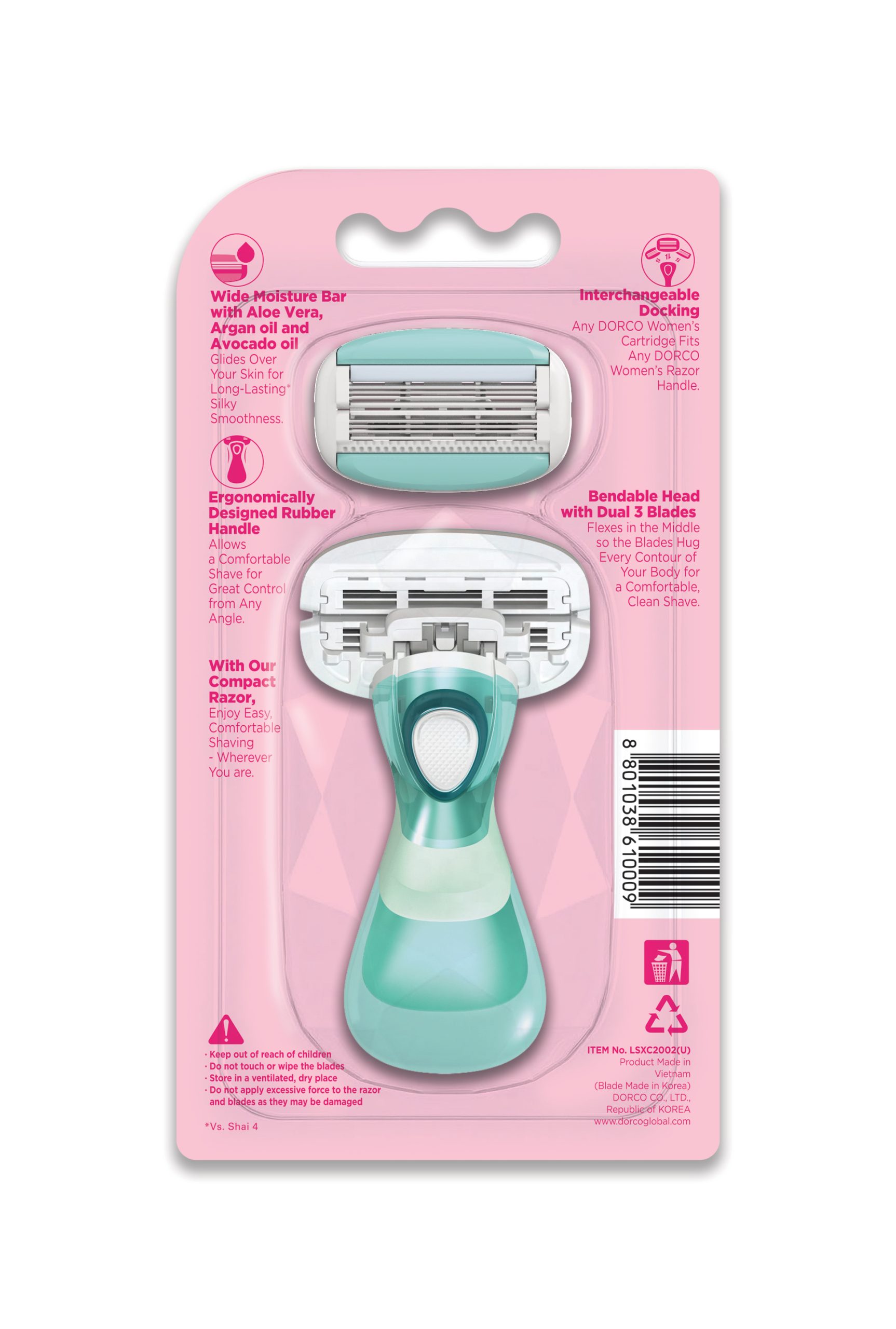 Dorco Eve 6 Mini System Razor for Women - 6-Blade Razor for On-the-Go grooming, 2 Heads, 1 Handle - Image 2