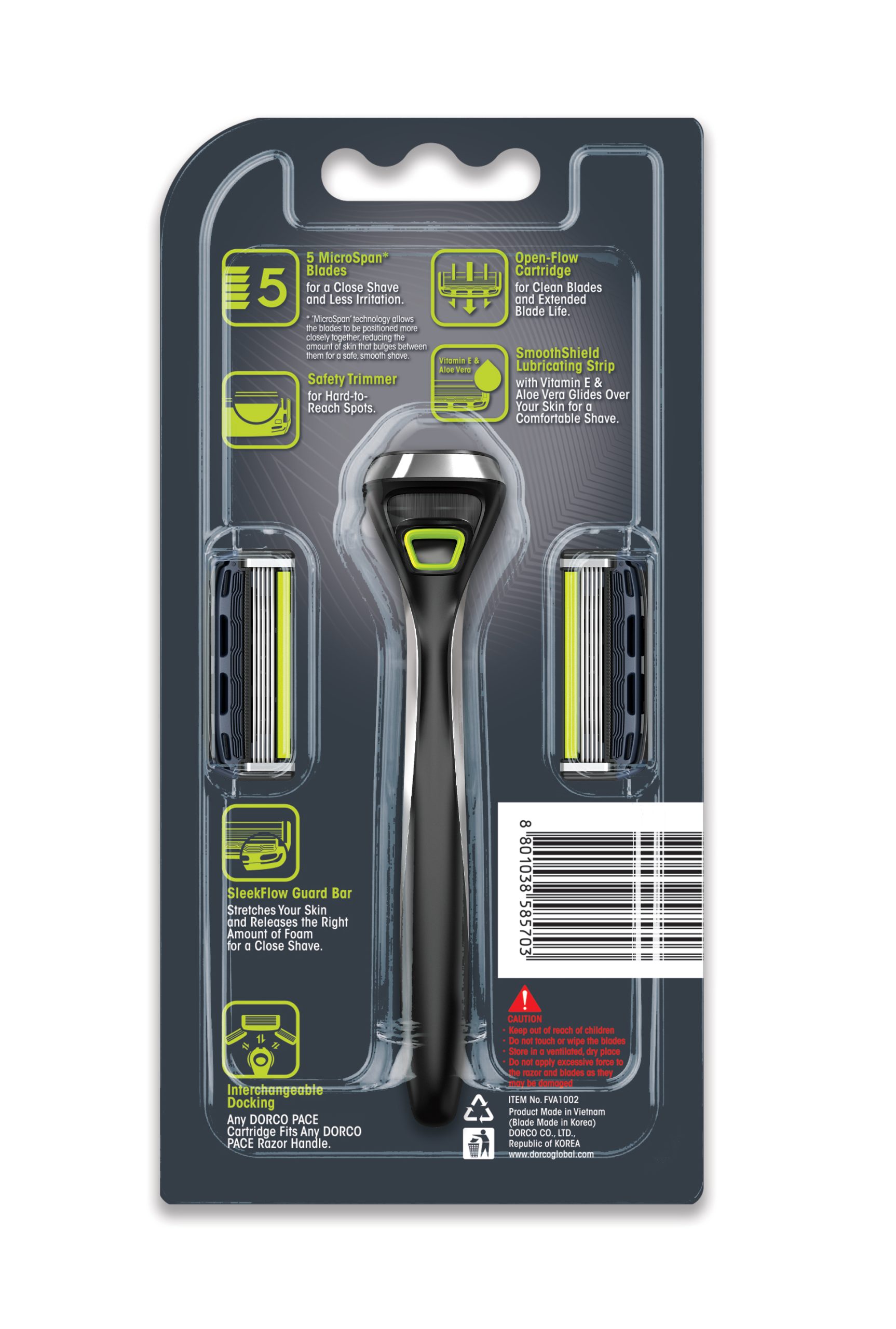 Dorco Pace 5 Pro System Razor for Men - Shaving System with Trimmer, 2 Heads, 1 Handle - Image 2